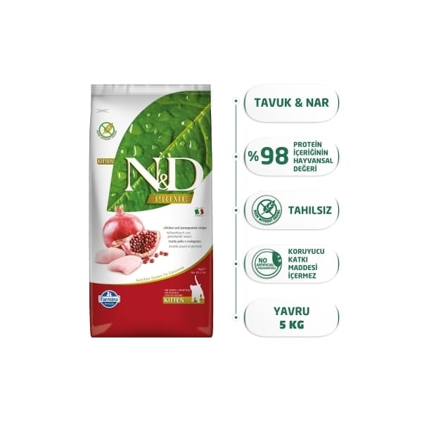 N&D Prime Tavuklu ve Narlı Tahılsız Yavru Kedi Maması 5 kg