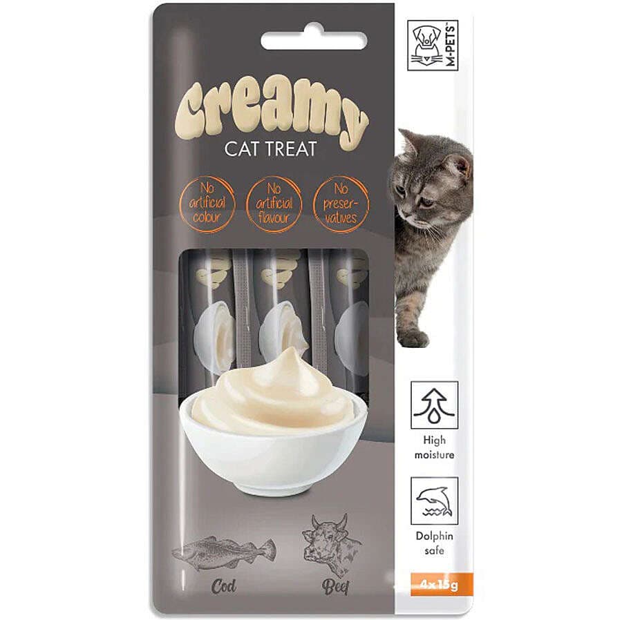 M-Pets Creamy Morina Balıklı ve Biftekli Ek Besin ve Kedi Ödülü 4x15 Gr