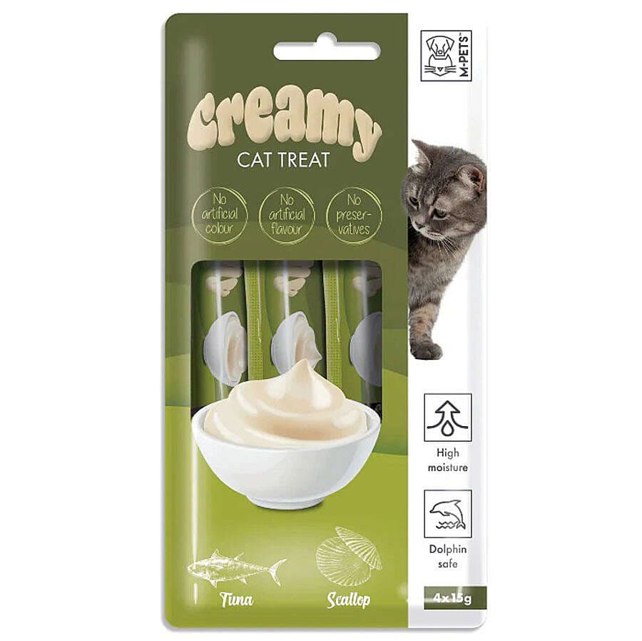 M-Pets Creamy Ton Balığı Deniz Tarağı Ek Besin ve Kedi Ödülü 4x15 Gr