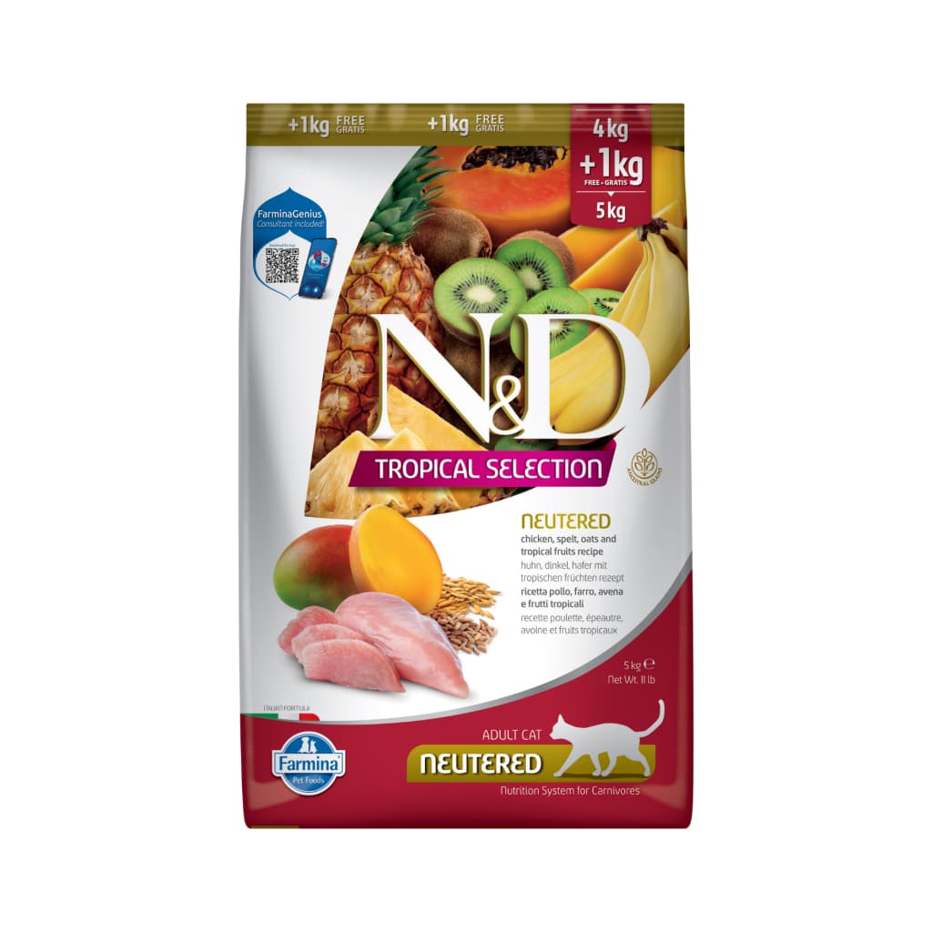 N&D Tropical Selection Tavuklu Kısırlaştırılmış Kedi Maması 4 kg + 1 kg HEDİYE!
