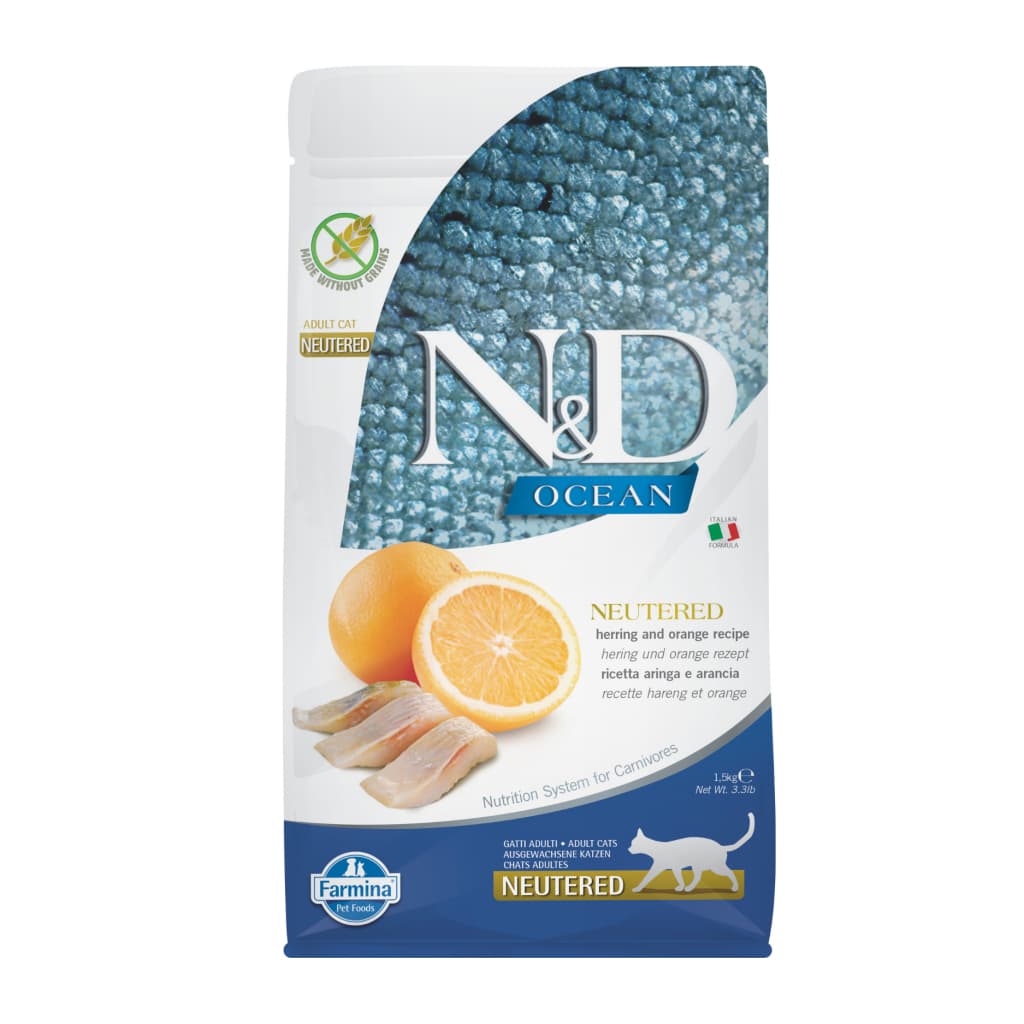 N&D Ocean Ringa Balıklı ve Portakallı Tahılsız Kısırlaştırılmış Kedi Maması 1,5 kg