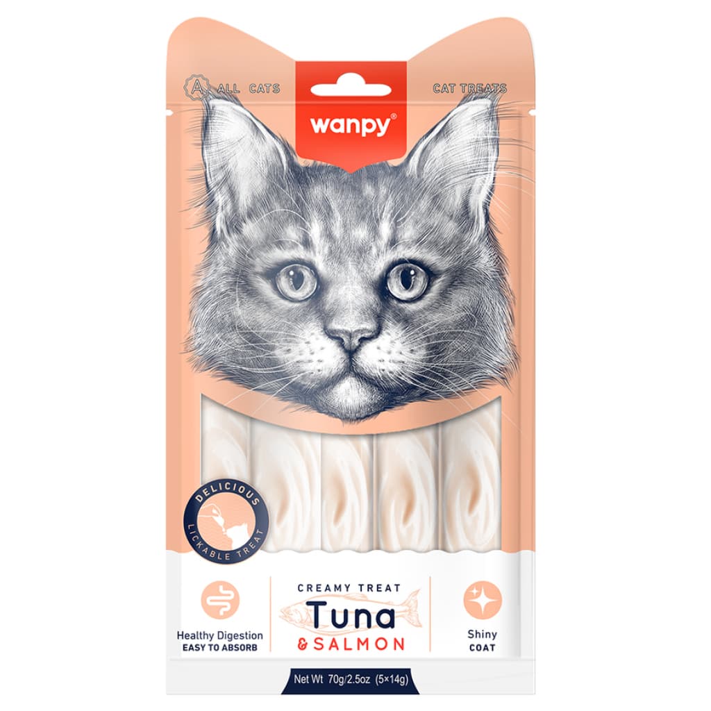 Wanpy Ton Balığı ve Somonlu Tüy Sağlığı Destekleyici Krema Kedi Ödül Maması 14 gr (5'li)