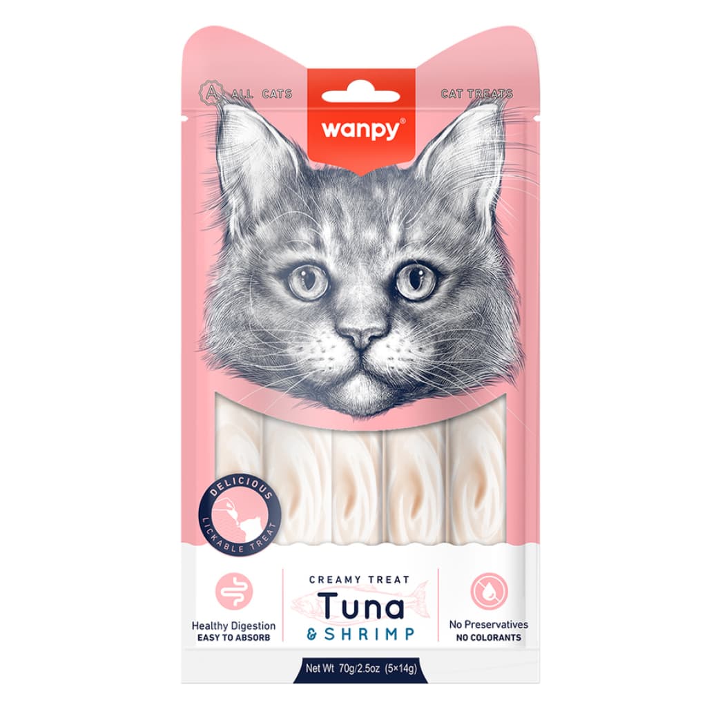 Wanpy Ton Balığı ve Karidesli Sindirim Sistemi Destekleyici Krema Kedi Ödül Maması 14 gr (5'li)