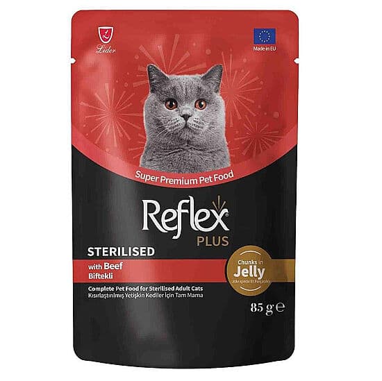 Reflex Plus Sterilised Pouch Jelly Biftekli Kısırlaştırılmış Kedi Yaş Maması 85 Gr